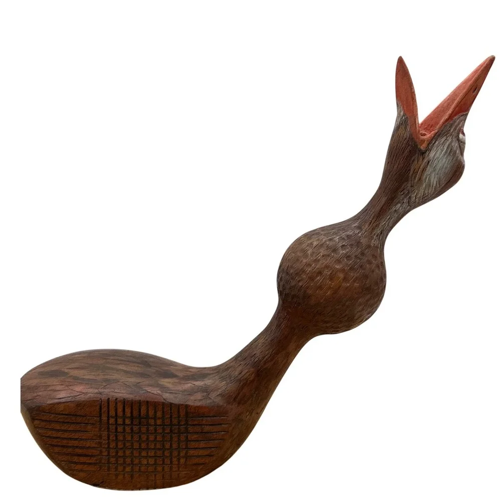 Vtg Golf Club Head Bird Sculpture Folk Art Signed Wood Whimsical Golf Gift OOAK